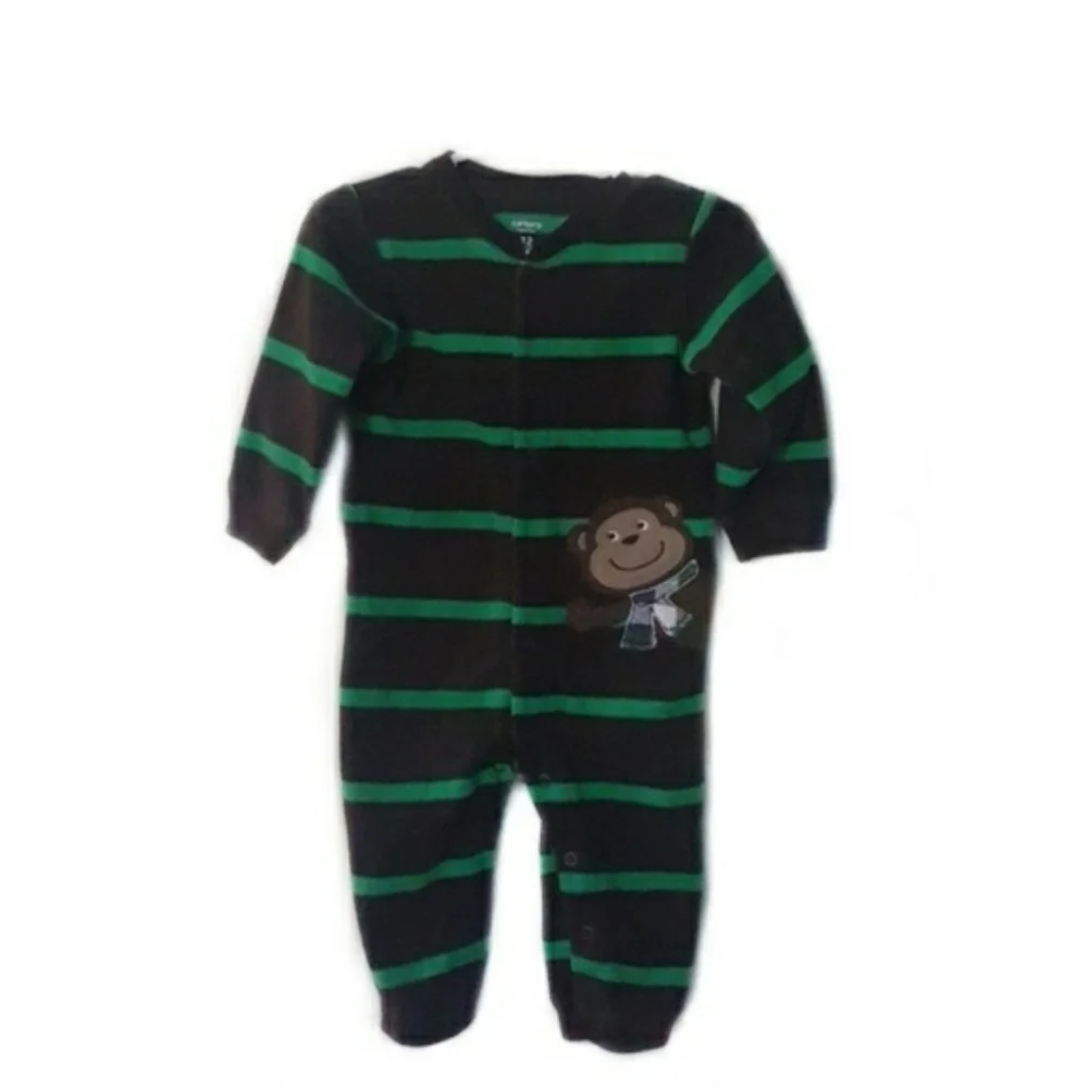 Carter's Green & Brown Snap Footless PJ Onsie-12M